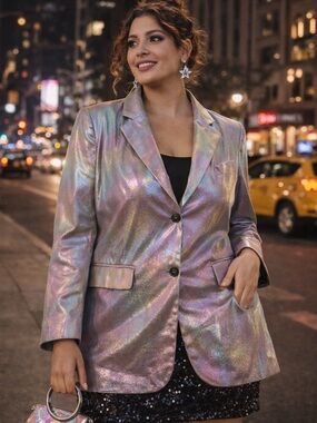 Iridescent Holographic Blazer ✨ Rainbow Metallic Jacket Night Out Festival